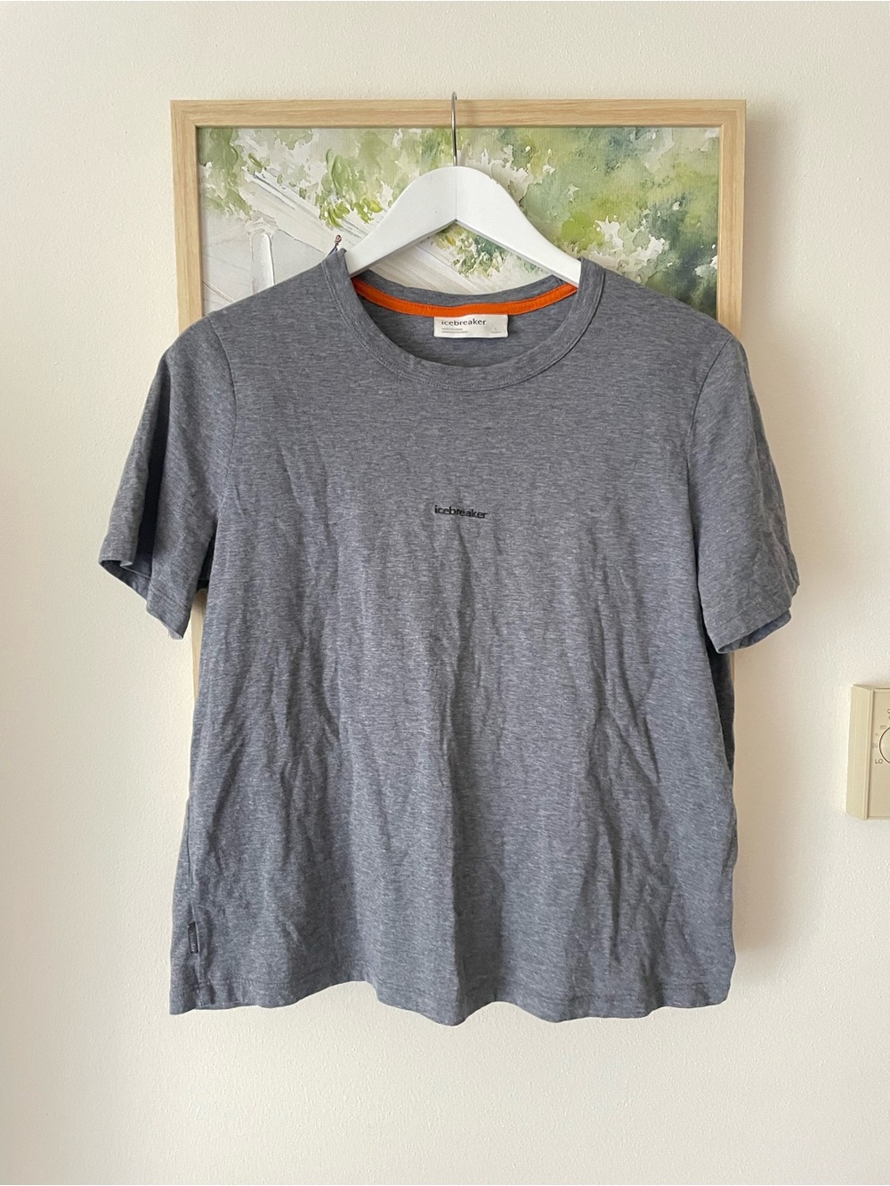 Icebreaker Central Logo Tee Merino Wool Short Sleeve Shirt Size Large Grey
